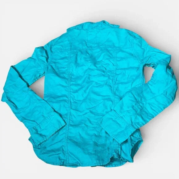 Aeropostale Fitted Teal Blue Long Sleeve Button Down Collared Shirt Women's S - Picture 4 of 13